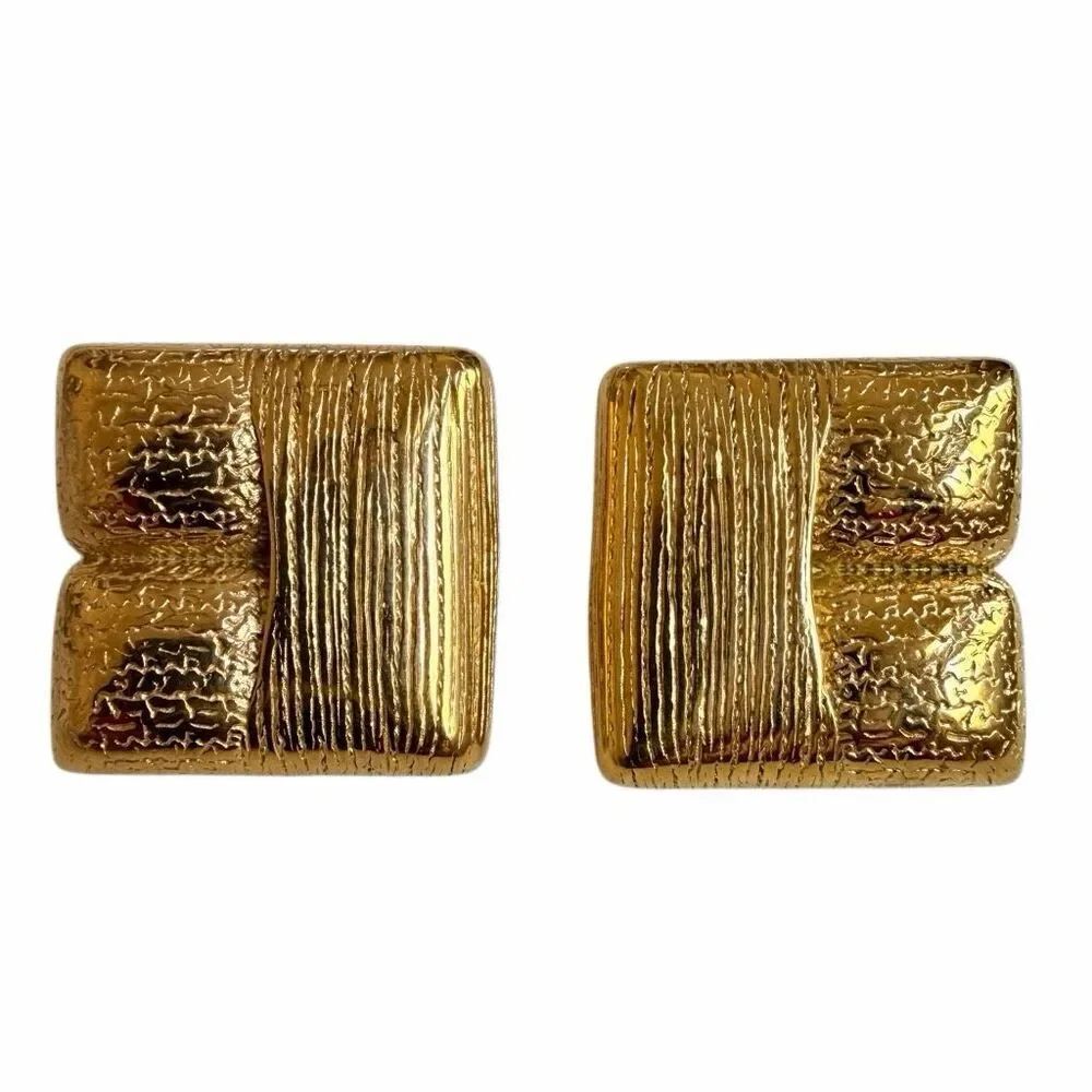 Vintage Gold Tone Chunky Textured Statement Earrings